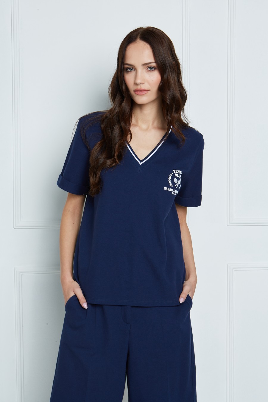 μπλούζα V πικέ με τύπωμα 