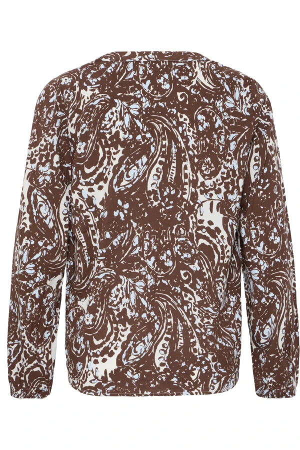 Fransa Μπλούζα με μακρύ μανίκι και V λαιμόκοψη Ethnic Stencil Raindrum Blue / Brown - φωτογραφία 7