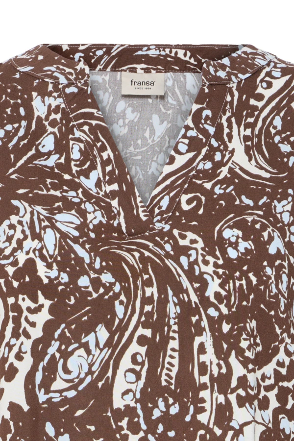 Fransa Μπλούζα με μακρύ μανίκι και V λαιμόκοψη Ethnic Stencil Raindrum Blue / Brown - φωτογραφία 8