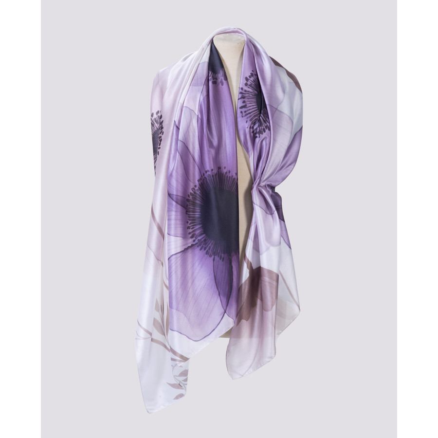 Phymi Φουλάρι silk feeling με σχέδιο άνθη σε λιλά αποχρωσεις